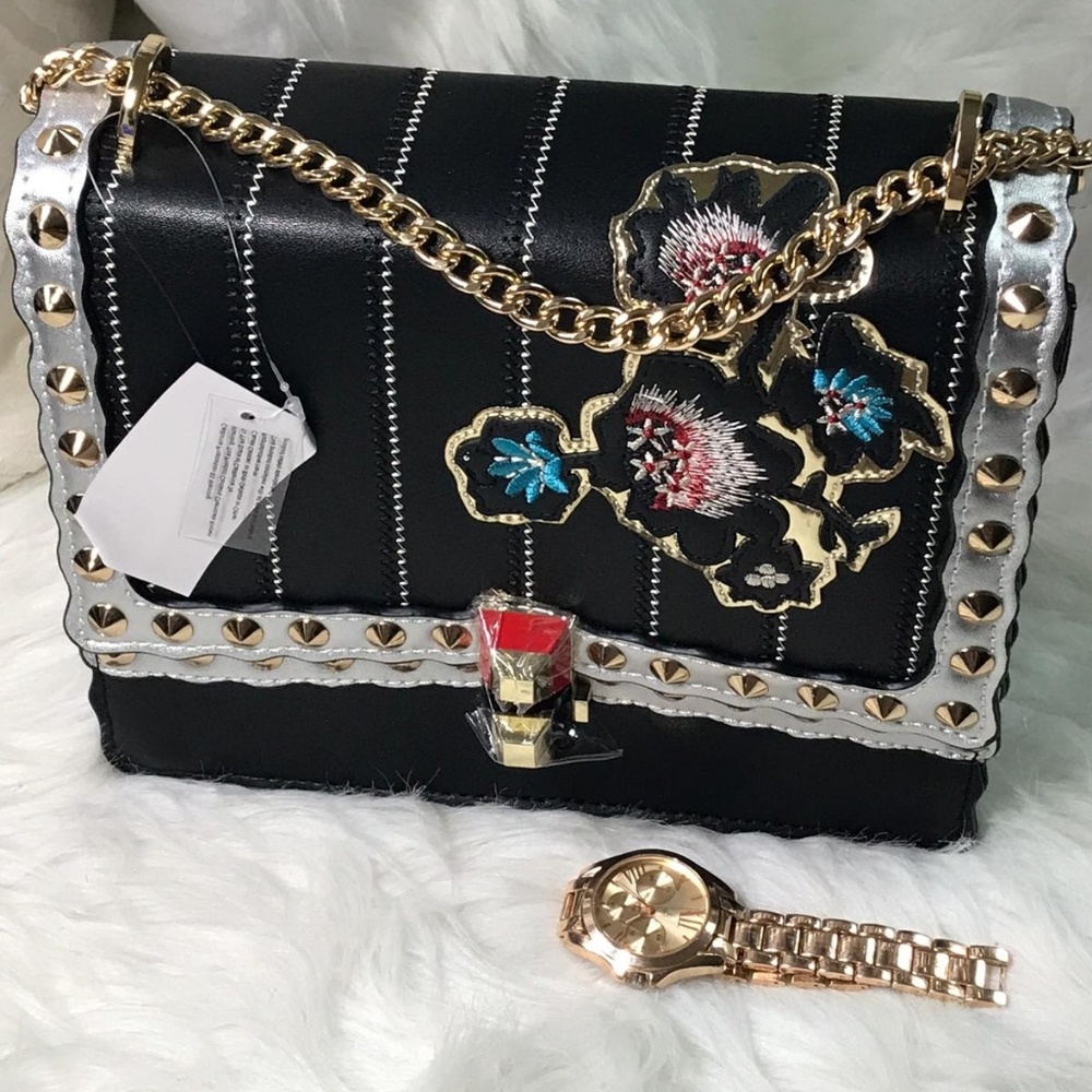 Gorgeous Exotic Flower Embroidery Studded Flap S